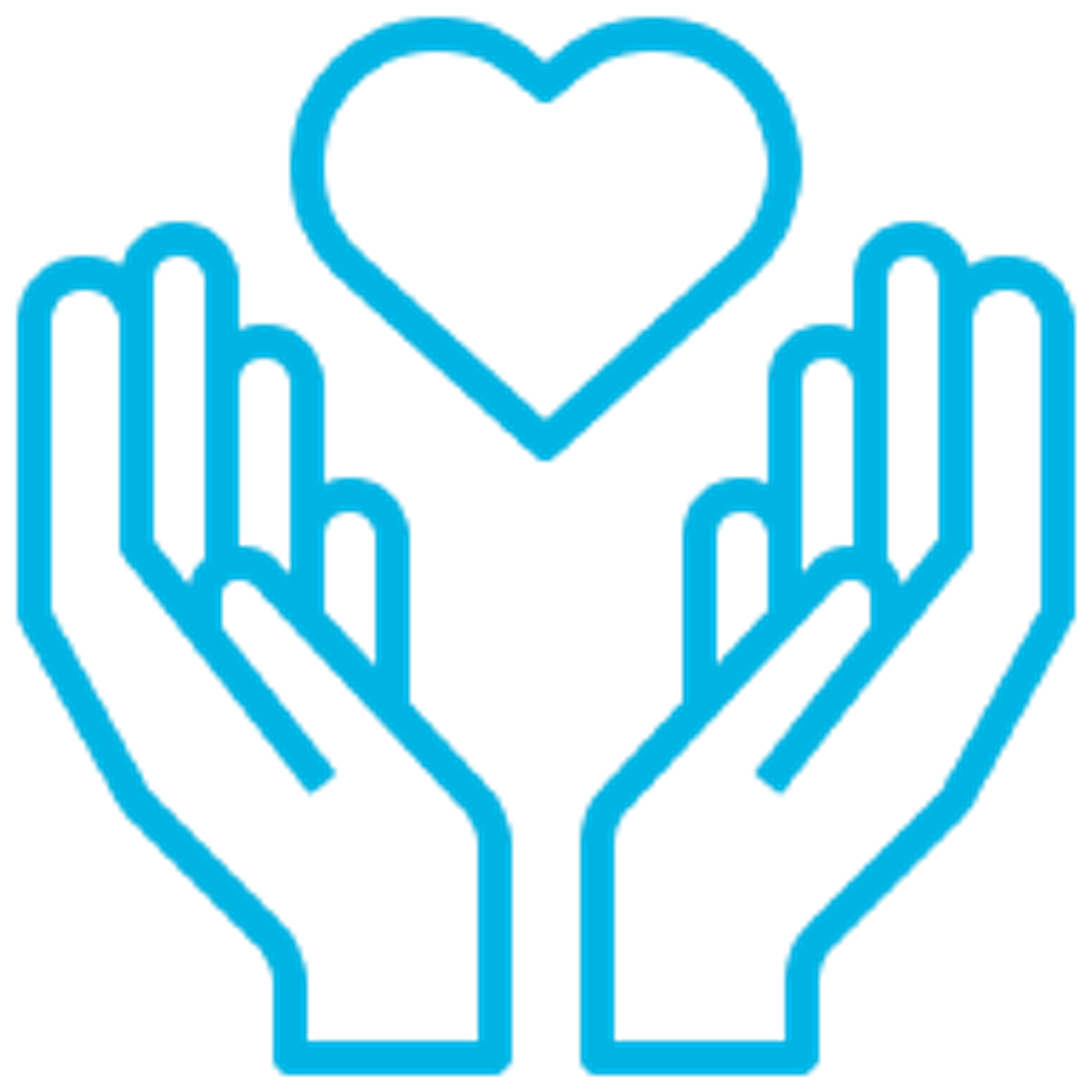 blue icon of hands holding a heart