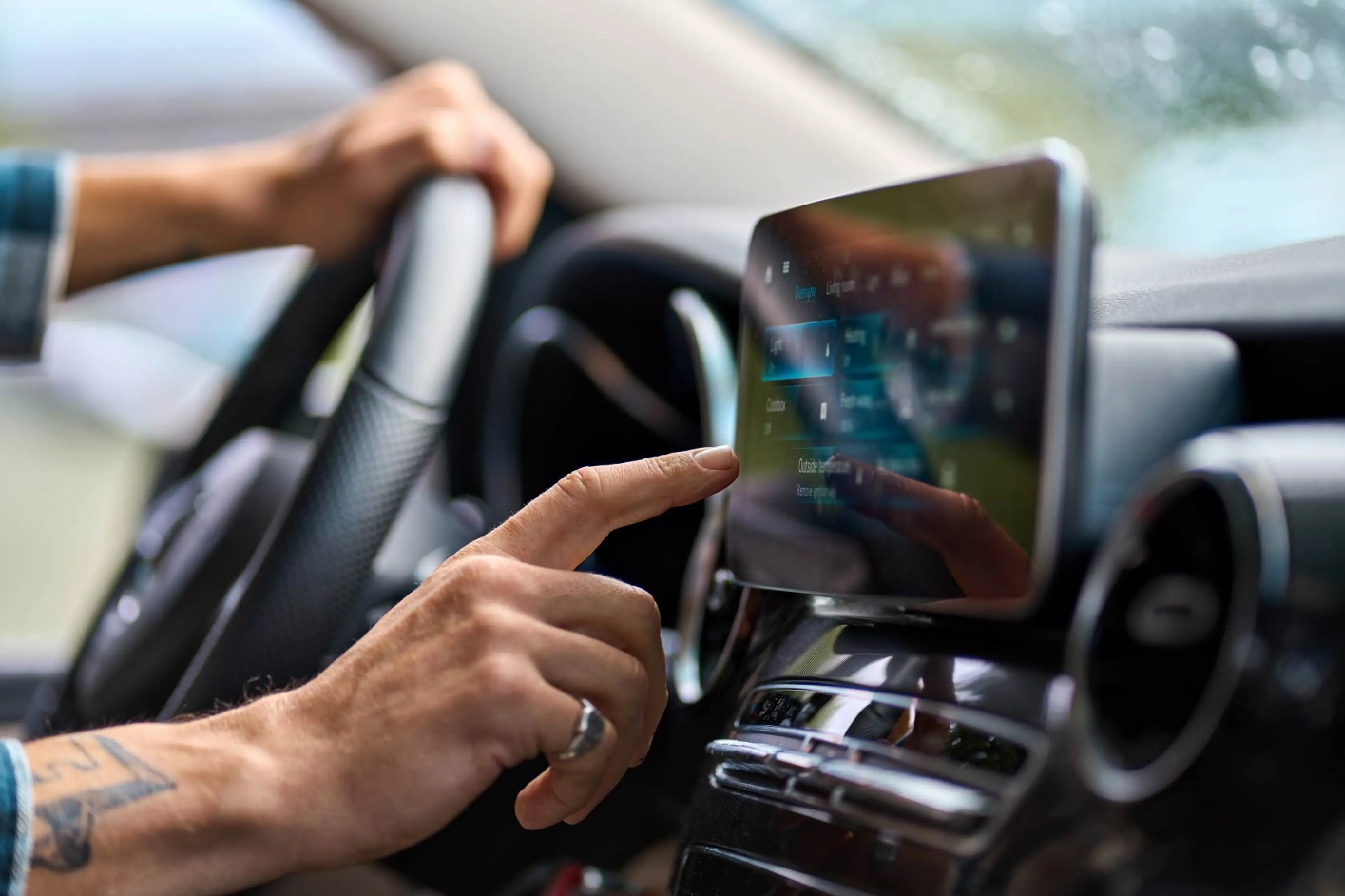 Man using in car sat nav