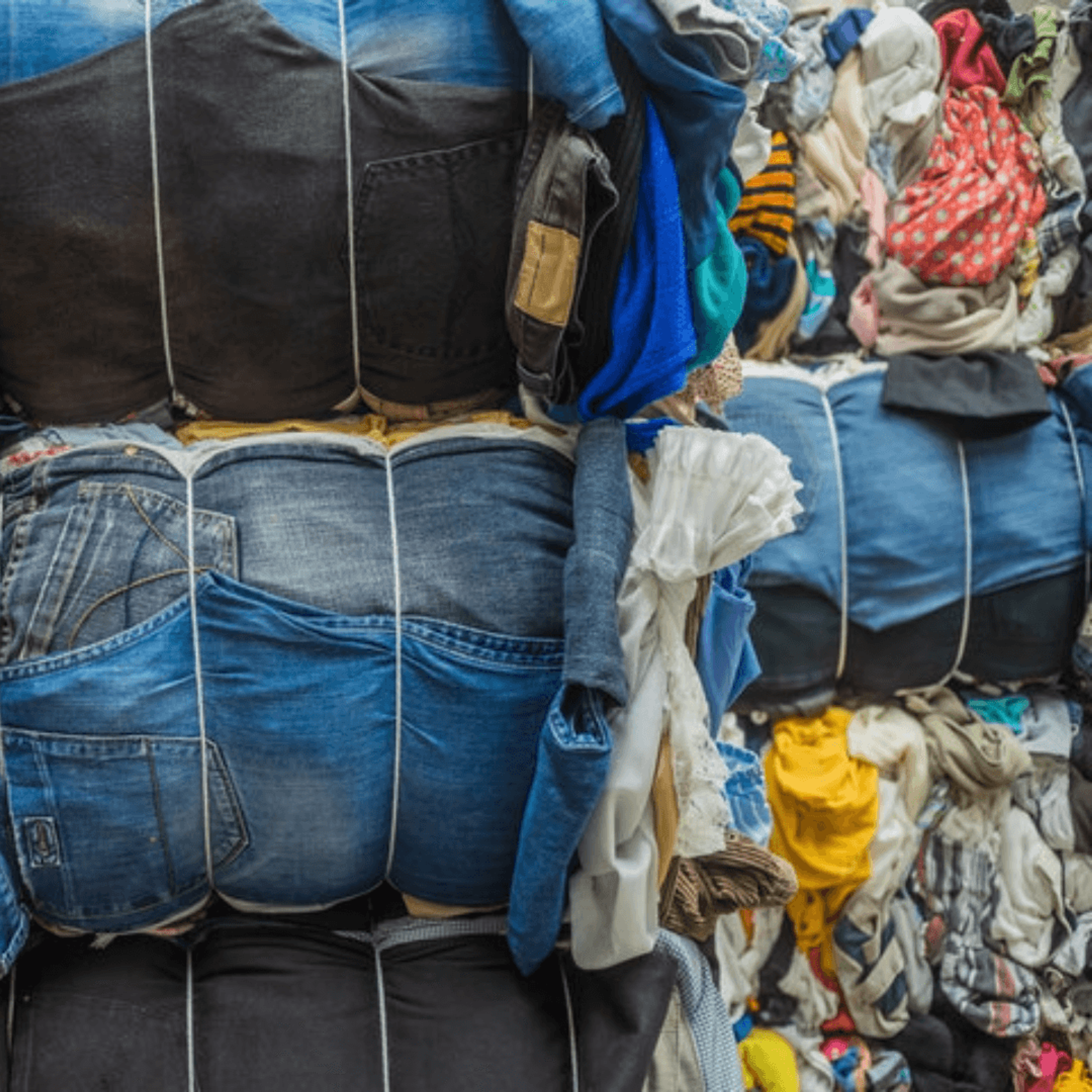 Bales of recycled textiles