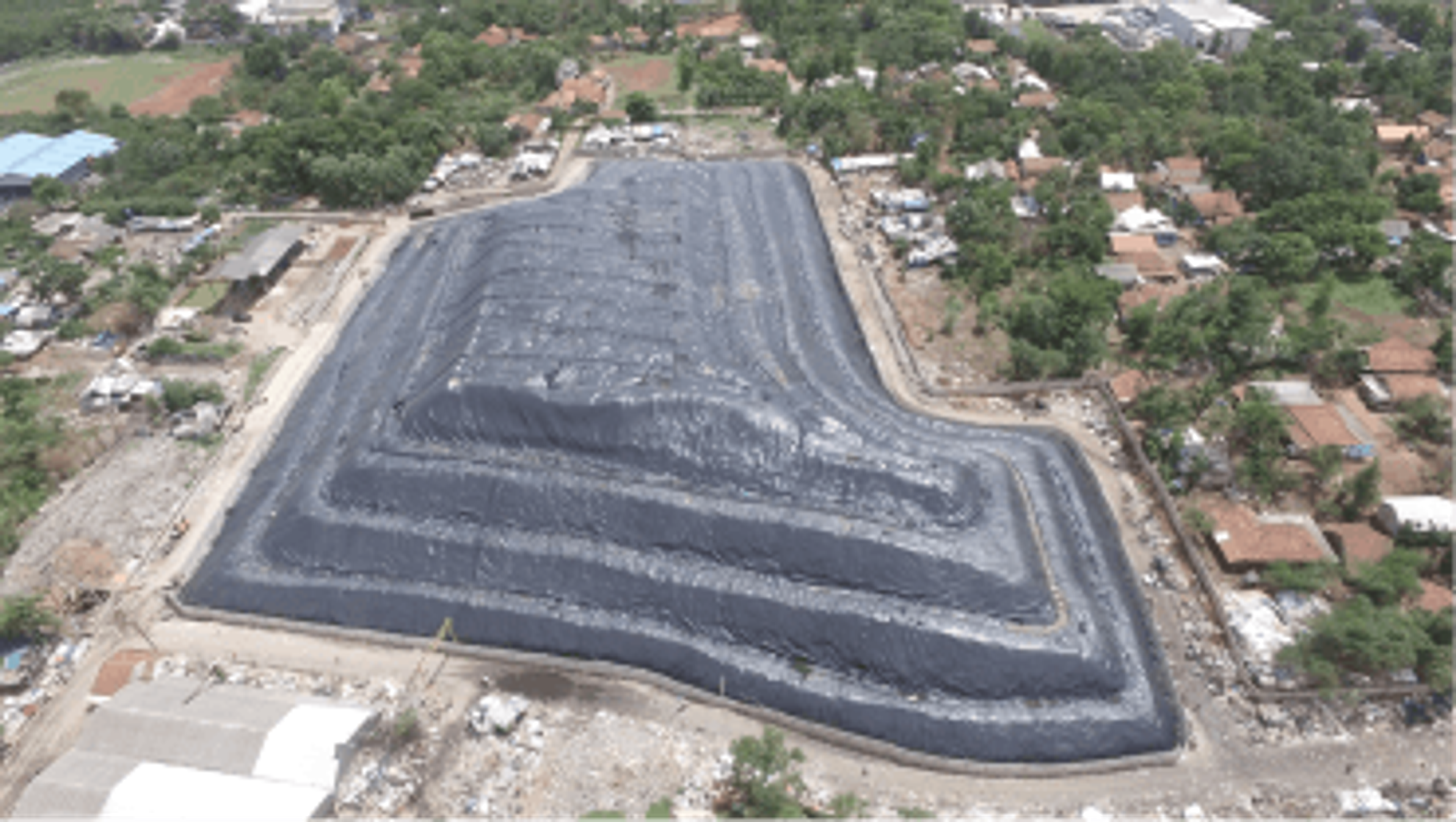Overhead shot of a massive black waterproof membrane.