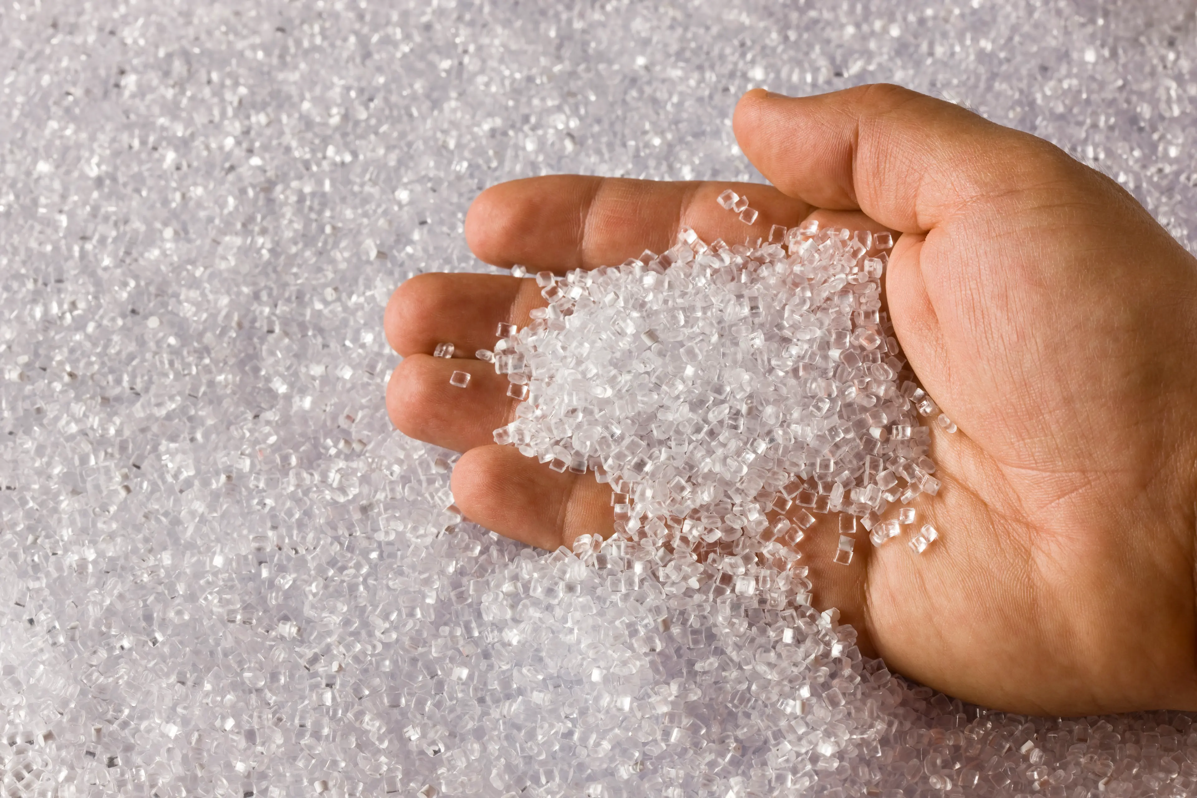 White polypropylene plastic pellets